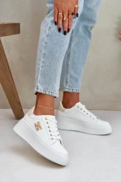 Boto Sneakersy Damskie*Sneakersy Damskie Na Platformie Biało-Beżowe Temittes