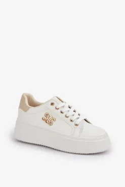 Boto Sneakersy Damskie*Sneakersy Damskie Na Platformie Biało-Beżowe Temittes