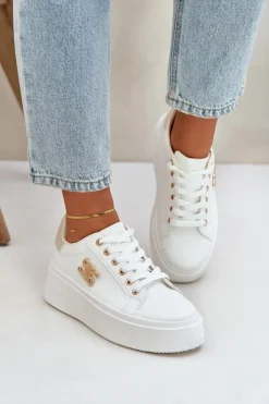 Boto Sneakersy Damskie*Sneakersy Damskie Na Platformie Biało-Beżowe Temittes