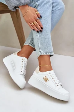 Boto Sneakersy Damskie*Sneakersy Damskie Na Platformie Biało-Beżowe Temittes