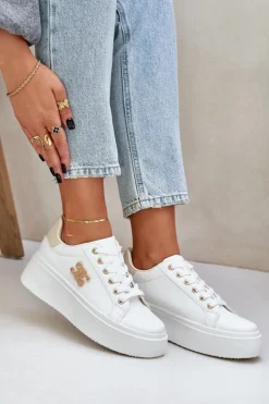 Boto Sneakersy Damskie*Sneakersy Damskie Na Platformie Biało-Beżowe Temittes