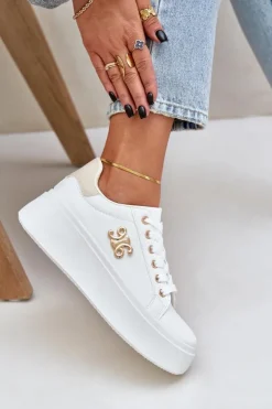 Boto Sneakersy Damskie*Sneakersy Damskie Na Platformie Biało-Beżowe Temittes