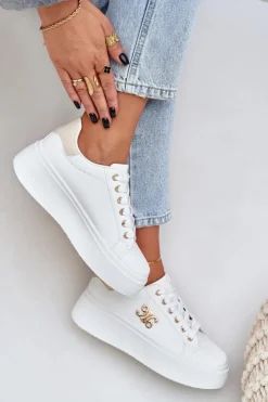 Boto Sneakersy Damskie*Sneakersy Damskie Na Platformie Biało-Beżowe Temittes