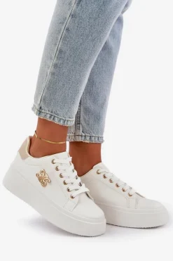 Boto Sneakersy Damskie*Sneakersy Damskie Na Platformie Biało-Beżowe Temittes