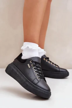Damskie Boto Sneakersy Damskie Na Platformie Eko Skóra Czarne Lelandine