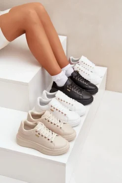 Damskie Boto Sneakersy Damskie Na Platformie Eko Skóra Czarne Lelandine