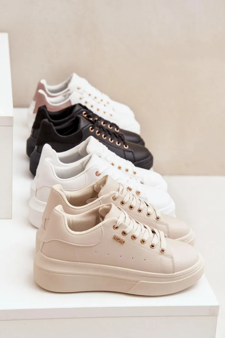 Damskie Boto Sneakersy Damskie Na Platformie Eko Skóra Czarne Lelandine