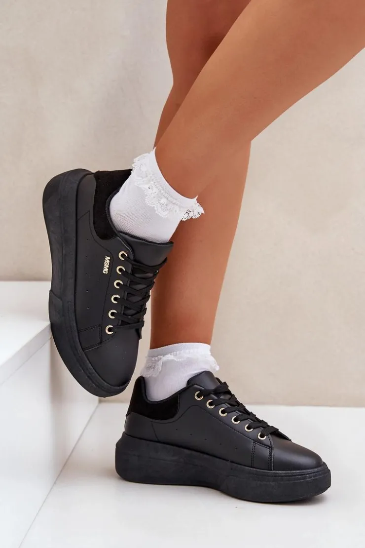 Damskie Boto Sneakersy Damskie Na Platformie Eko Skóra Czarne Lelandine