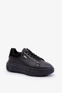 Damskie Boto Sneakersy Damskie Na Platformie Eko Skóra Czarne Lelandine