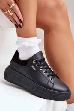 Damskie Boto Sneakersy Damskie Na Platformie Eko Skóra Czarne Lelandine
