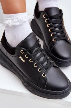 Damskie Boto Sneakersy Damskie Na Platformie Eko Skóra Czarne Lelandine