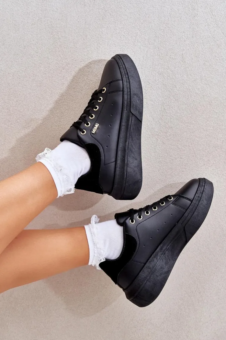 Damskie Boto Sneakersy Damskie Na Platformie Eko Skóra Czarne Lelandine