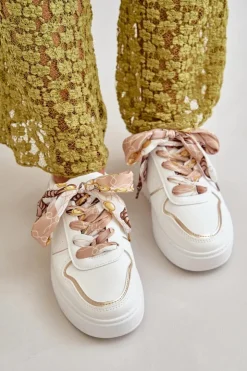 Sale Boto Sneakersy Damskie Na Platformie Z Ozdobnym Sznurowaniem Białe Mistra Biały