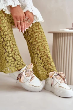 Sale Boto Sneakersy Damskie Na Platformie Z Ozdobnym Sznurowaniem Białe Mistra Biały