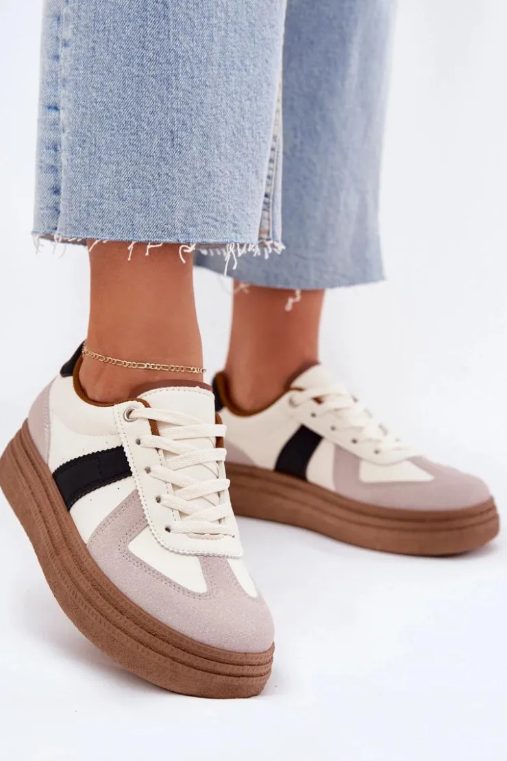 Hot Boto Sneakersy Damskie Na Platformie Beżowe Dovina Beżowy
