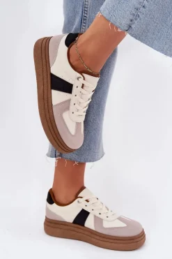 Hot Boto Sneakersy Damskie Na Platformie Beżowe Dovina Beżowy