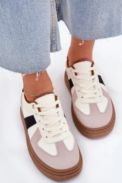 Hot Boto Sneakersy Damskie Na Platformie Beżowe Dovina Beżowy