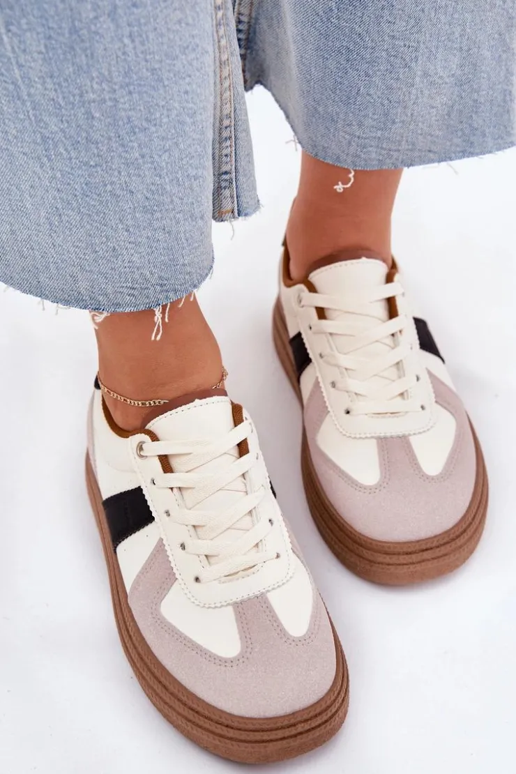 Hot Boto Sneakersy Damskie Na Platformie Beżowe Dovina Beżowy