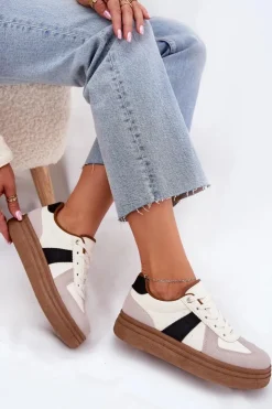 Hot Boto Sneakersy Damskie Na Platformie Beżowe Dovina Beżowy