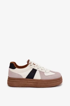 Hot Boto Sneakersy Damskie Na Platformie Beżowe Dovina Beżowy