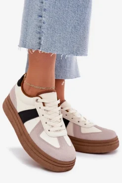 Hot Boto Sneakersy Damskie Na Platformie Beżowe Dovina Beżowy