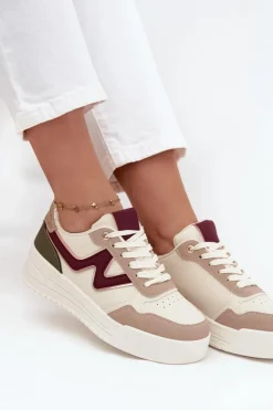 Damskie Boto Sneakersy Damskie Na Platformie Ze Złotymi Wstawkami Beżowe Zalvra