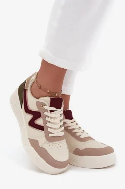 Damskie Boto Sneakersy Damskie Na Platformie Ze Złotymi Wstawkami Beżowe Zalvra