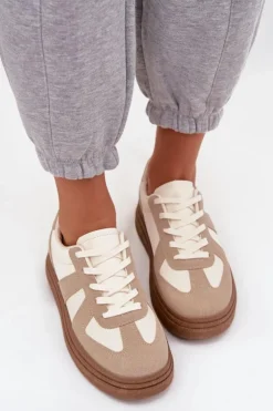 Sale Boto Sneakersy Damskie Na Platformie Ciemnobeżowe Dovina Beżowy