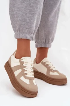 Sale Boto Sneakersy Damskie Na Platformie Ciemnobeżowe Dovina Beżowy