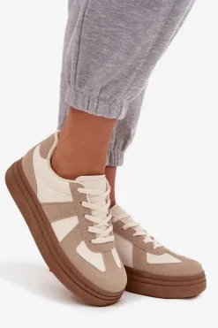 Sale Boto Sneakersy Damskie Na Platformie Ciemnobeżowe Dovina Beżowy