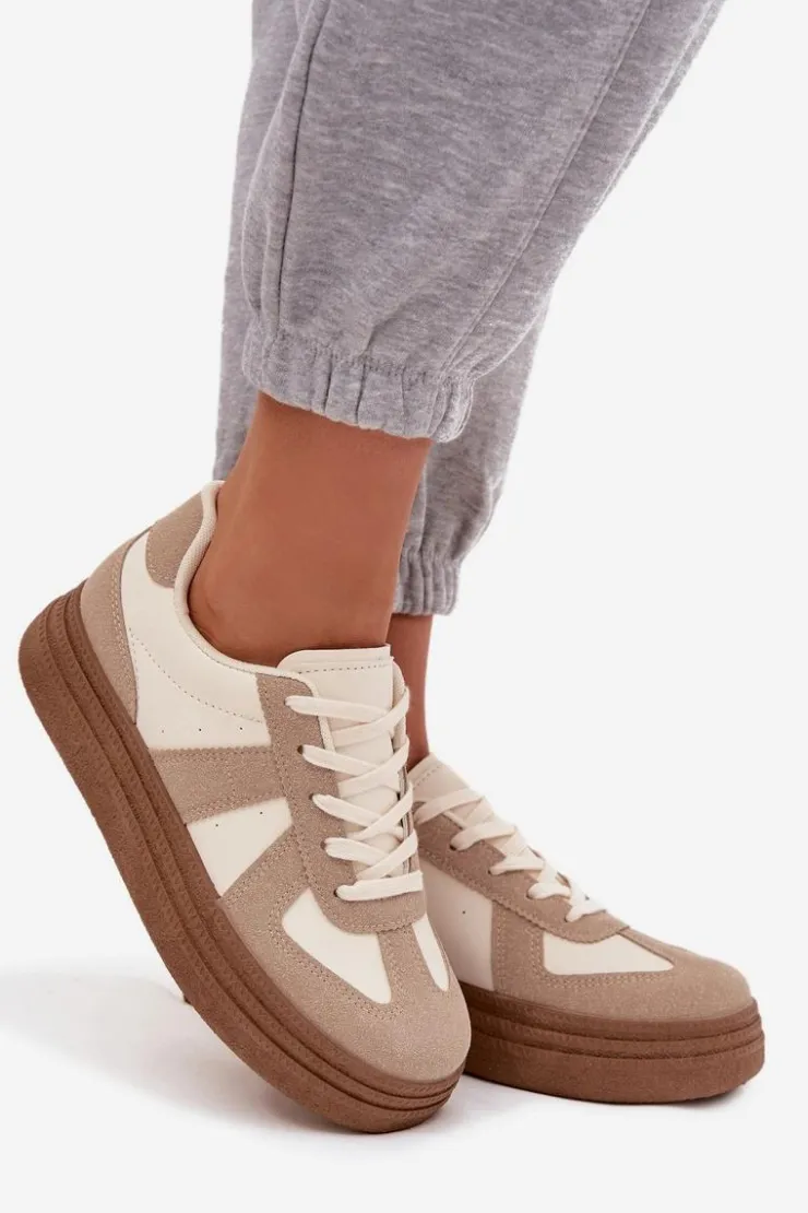 Sale Boto Sneakersy Damskie Na Platformie Ciemnobeżowe Dovina Beżowy