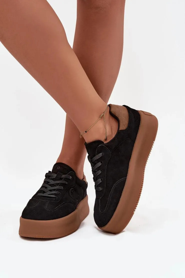 Outlet Big Star Shoes Sneakersy Damskie Na Platformie Big Star SS274761 Czarne Czarny