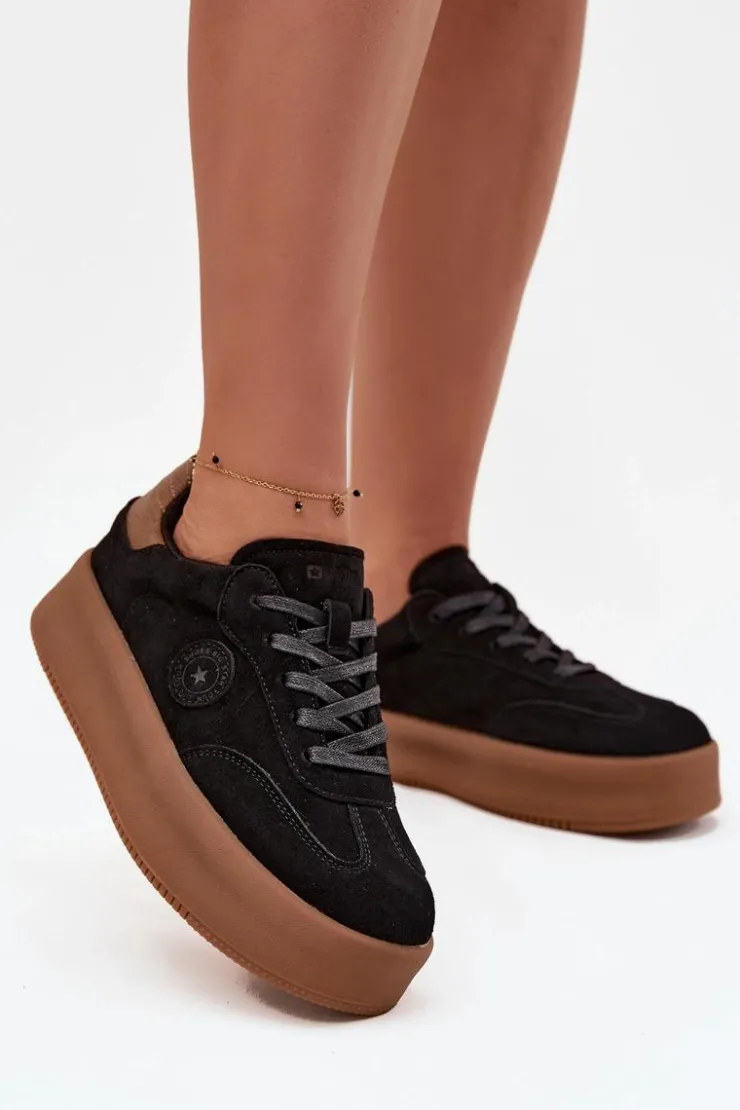 Outlet Big Star Shoes Sneakersy Damskie Na Platformie Big Star SS274761 Czarne Czarny