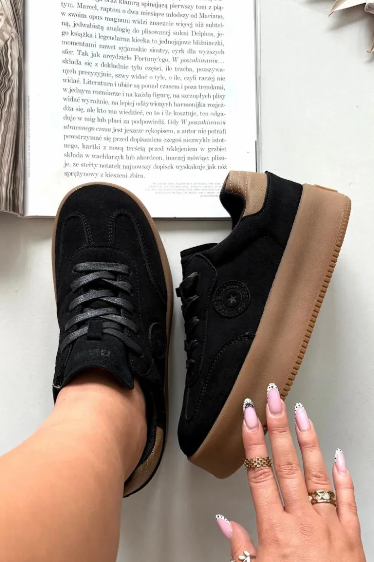 Outlet Big Star Shoes Sneakersy Damskie Na Platformie Big Star SS274761 Czarne Czarny