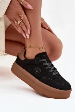 Outlet Big Star Shoes Sneakersy Damskie Na Platformie Big Star SS274761 Czarne Czarny