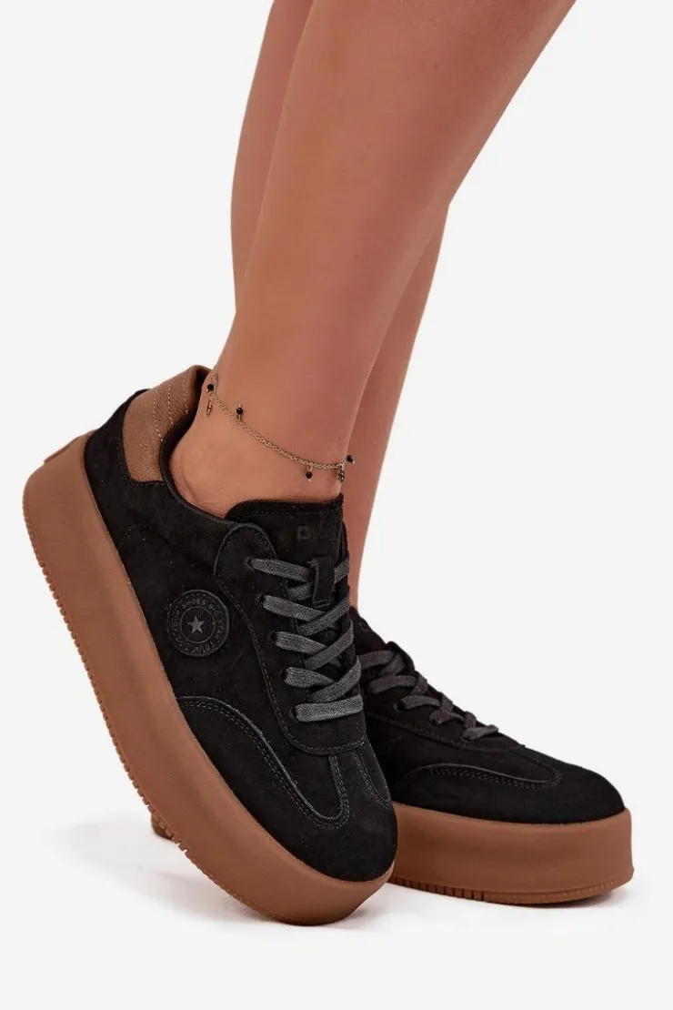 Outlet Big Star Shoes Sneakersy Damskie Na Platformie Big Star SS274761 Czarne Czarny