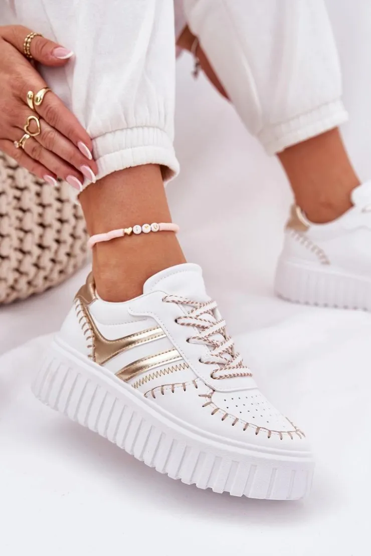 Online Boto Sneakersy Damskie Na Platformie Złote Ofenale