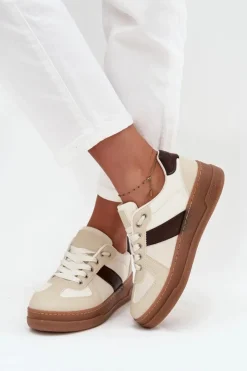 New Boto Sneakersy Damskie Na Platformie Beżowe Galivina