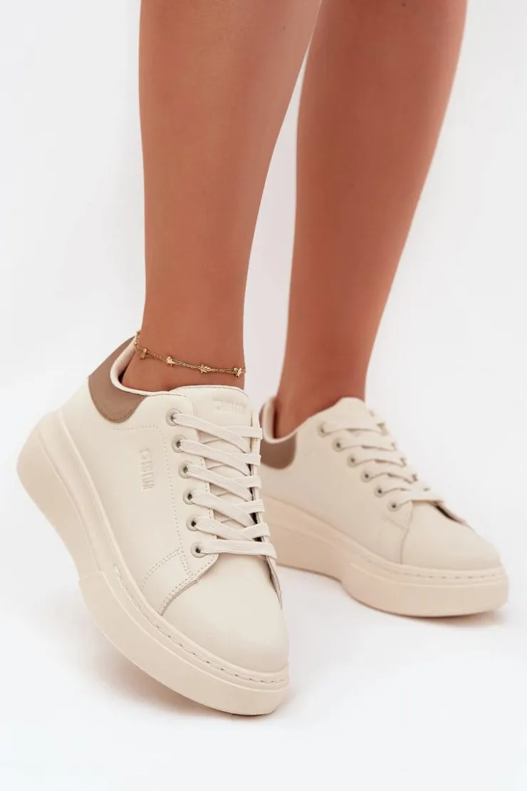 Damskie Big Star Shoes Sneakersy Damskie Na Platformie Big Star SS274246 Jasnobeżowe