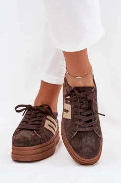 Damskie Boto Sneakersy Damskie Na Platformie Z Naturalnego Zamszu Czekoladowe Eldira