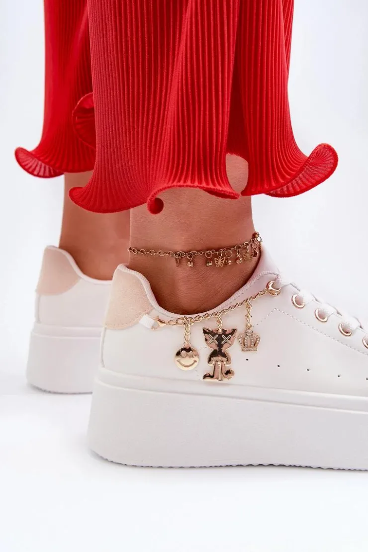 Damskie Boto Sneakersy Damskie Na Platformie Z Zawieszkami Białe Tivissa