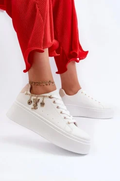 Damskie Boto Sneakersy Damskie Na Platformie Z Zawieszkami Białe Tivissa
