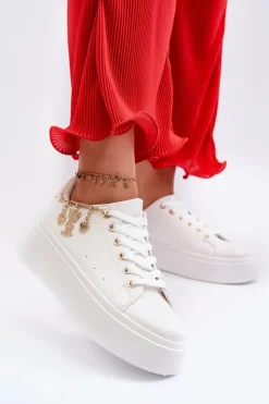 Damskie Boto Sneakersy Damskie Na Platformie Z Zawieszkami Białe Tivissa