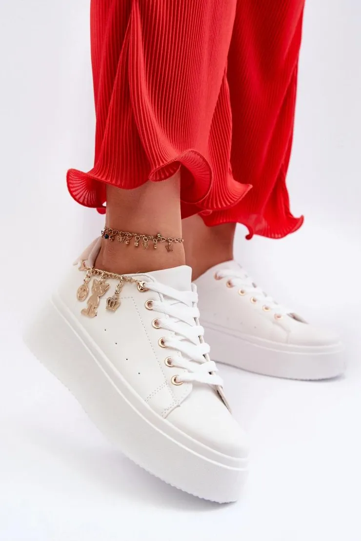 Damskie Boto Sneakersy Damskie Na Platformie Z Zawieszkami Białe Tivissa