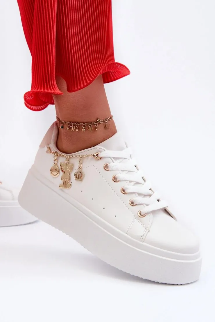 Damskie Boto Sneakersy Damskie Na Platformie Z Zawieszkami Białe Tivissa