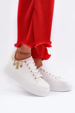 Damskie Boto Sneakersy Damskie Na Platformie Z Zawieszkami Białe Tivissa