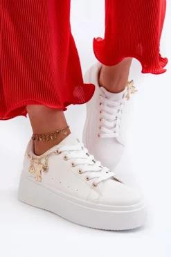 Damskie Boto Sneakersy Damskie Na Platformie Z Zawieszkami Białe Tivissa