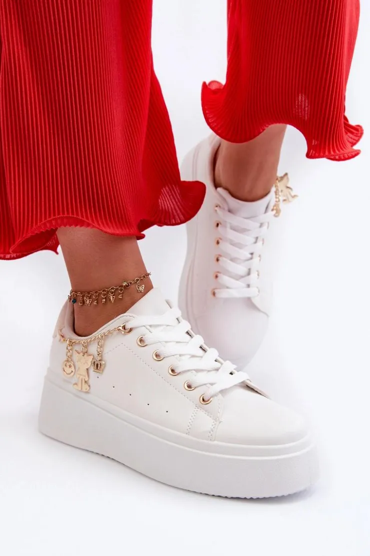 Damskie Boto Sneakersy Damskie Na Platformie Z Zawieszkami Białe Tivissa
