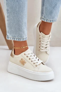 Hot Boto Sneakersy Damskie Na Platformie Beżowo-Złote Temittes