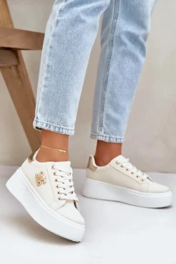 Hot Boto Sneakersy Damskie Na Platformie Beżowo-Złote Temittes